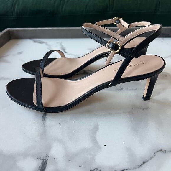 NEW Stuart Weitzman Dancer 60 Black Leather Sandals Size 10.5 - Picture 6 of 9